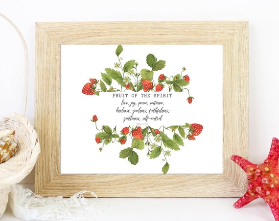 Fruit Of The Spirit Wall Art Galatians 522 23 Bible Verse Sign 5x7 8x10 11x14 16x20 Strawberries Diy Decor Scripture Wall Art