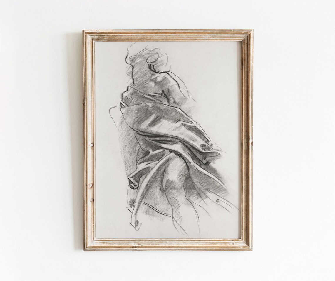 Draped Figure Sketch Vintage Woman Art Print