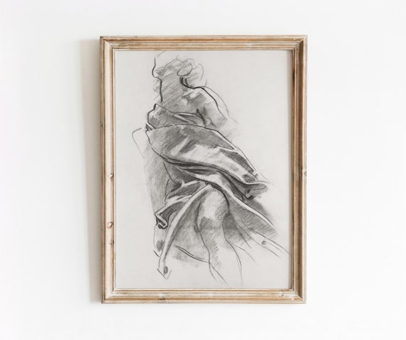 Draped Figure Sketch Vintage Woman Art Print
