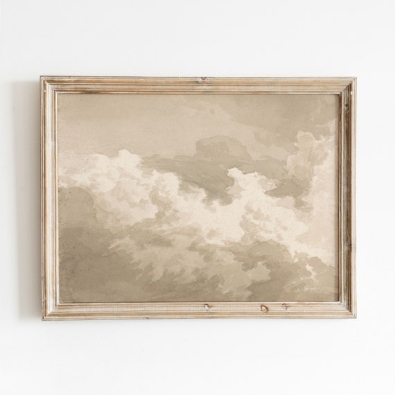 Beige Clouds Vintage Neutral Watercolor Art Print