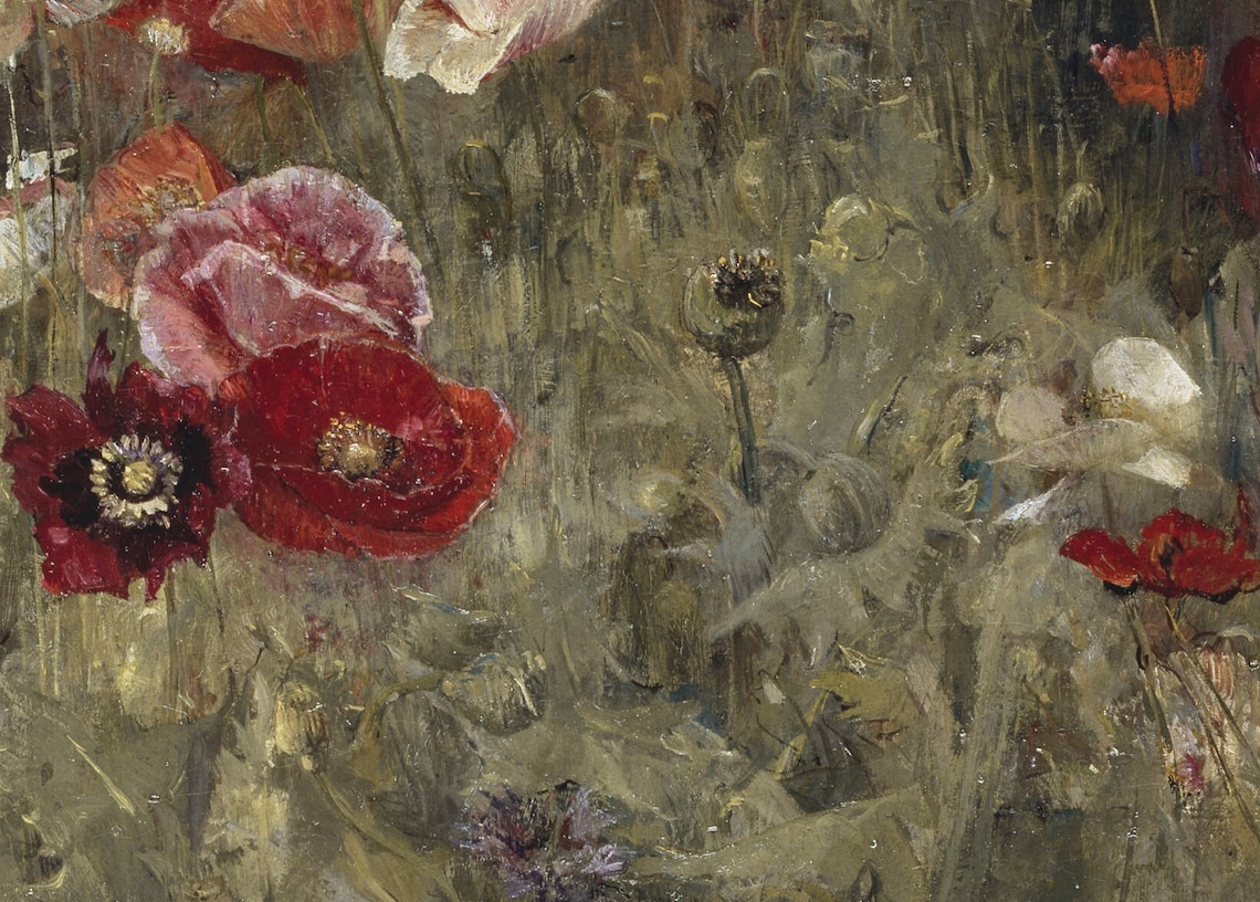 Bed of Poppies Vintage Floral Landscape, Art Print - Image 3