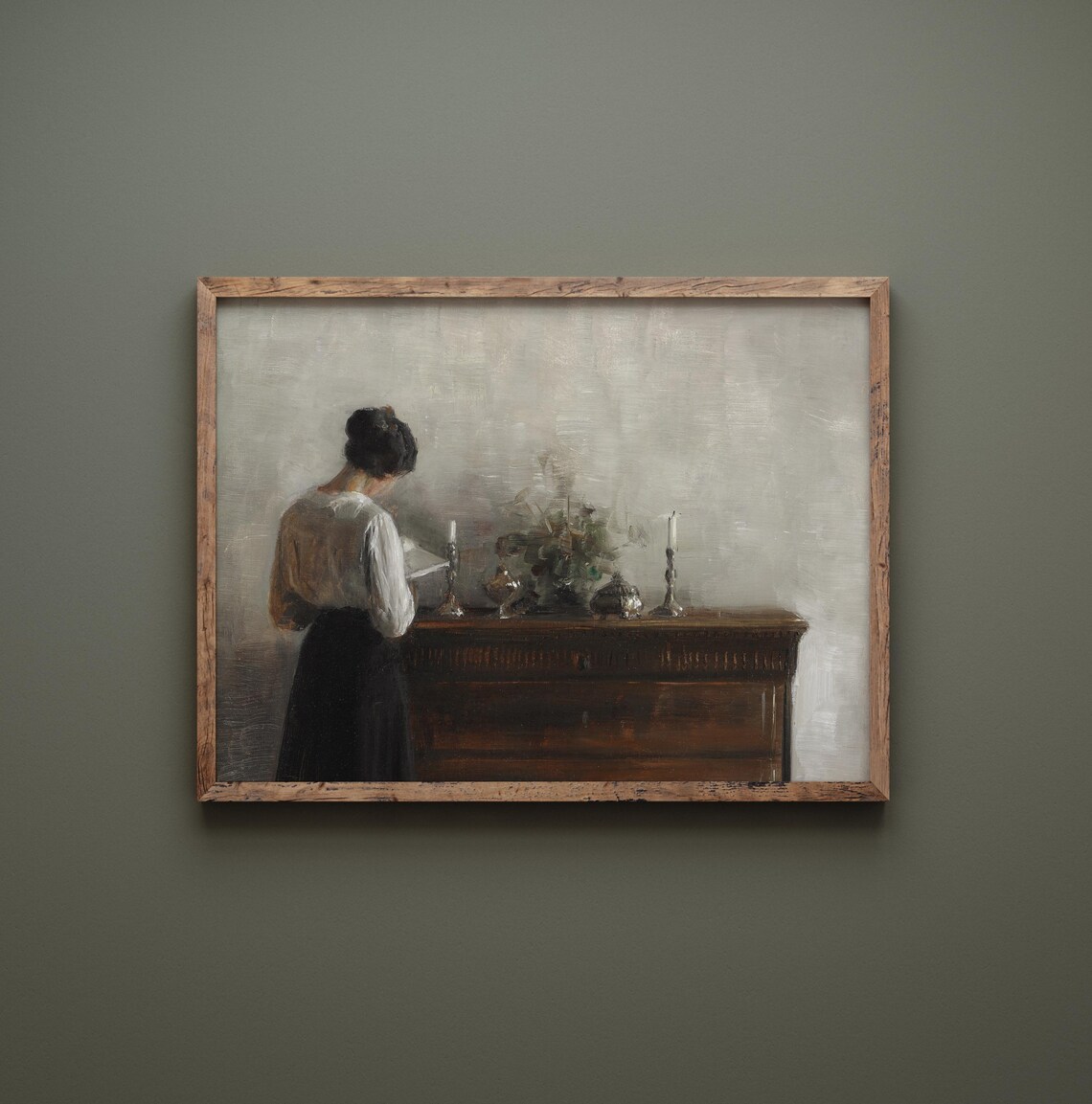 Woman at Dresser Vintage Interior Scene Art Print - Image 4