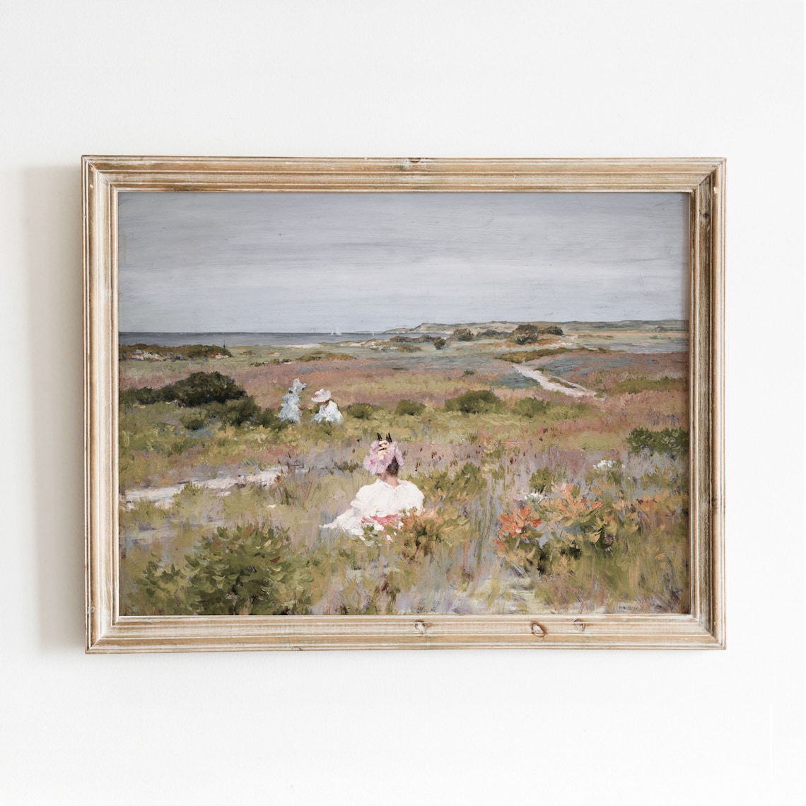 Ladies In A Flower Field Vintage Floral Landscape Art Print