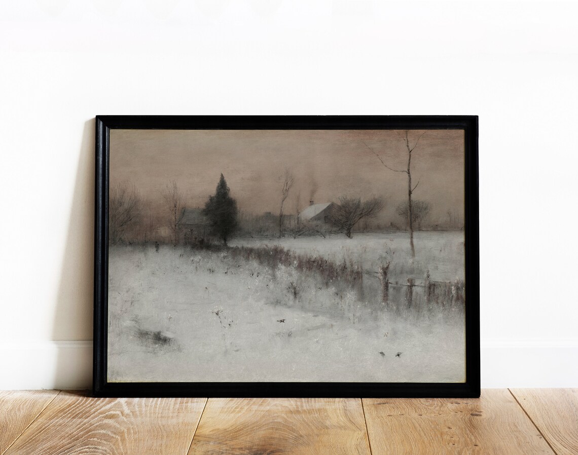 Winter Dusk Vintage Snow Farm Landscape Art Print - Image 3