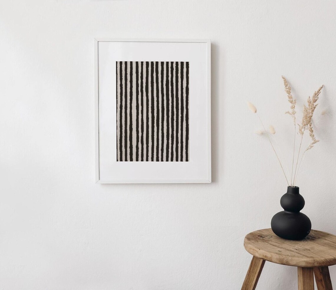 Stripes Vintage Black and White Abstract Art Print - Image 2