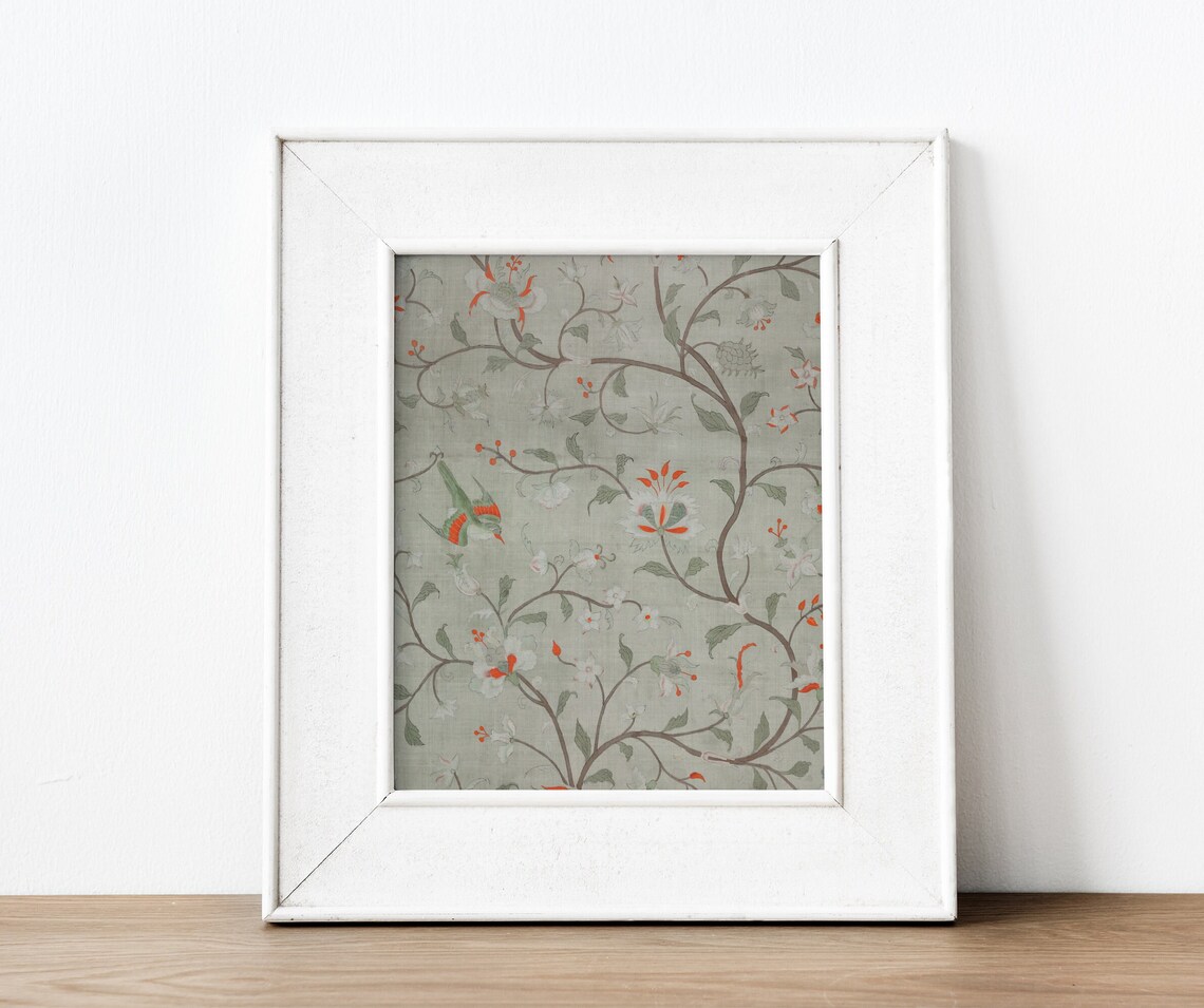 Botanical Bird Vintage Silk Textile Art Print - Image 3