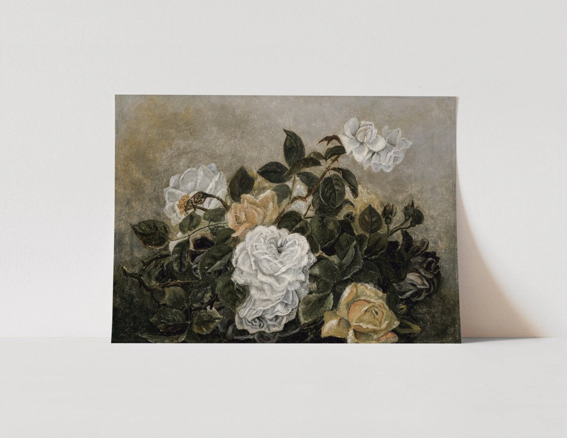 White Yellow Roses Vintage Floral Still Life Art Print - Image 2