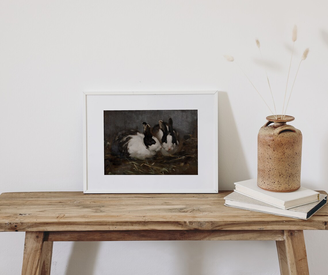 Dutch Rabbits Vintage Animal Painting, Easter Decor Art - Image 3