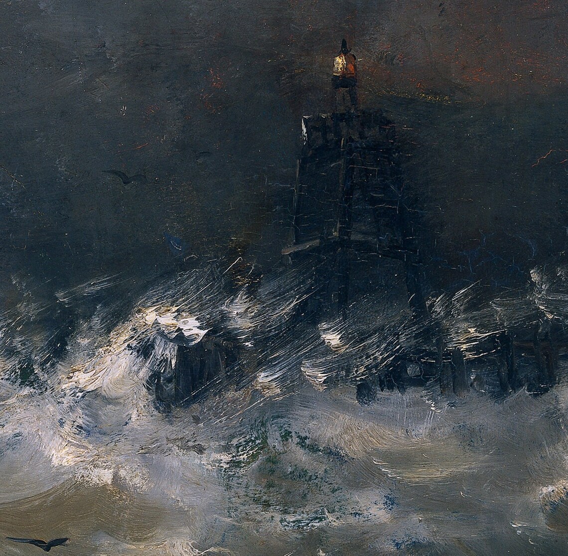 Stormy Lighthouse Vintage Sea At Night Art Print - Image 3