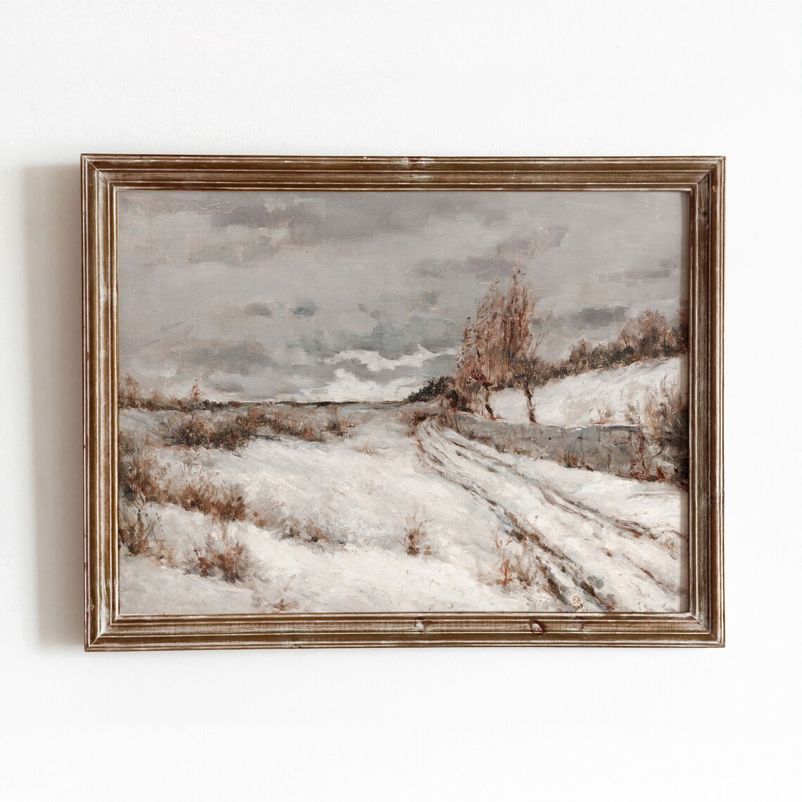 Winter Landscape Vintage Snowy Crop Field Art Print