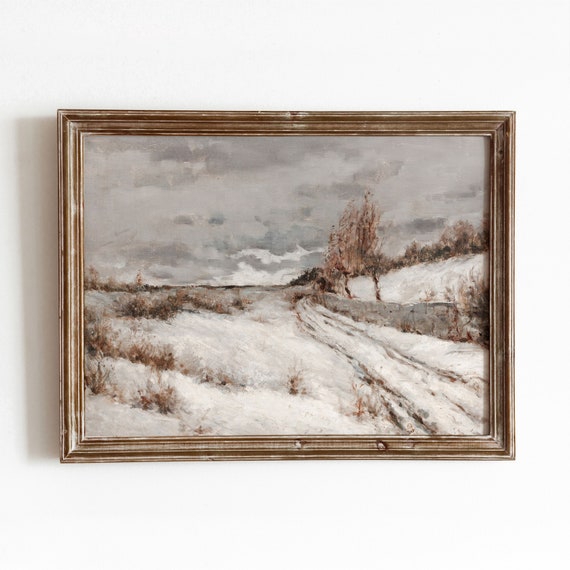 Winter Landscape Vintage Snowy Crop Field Art Print