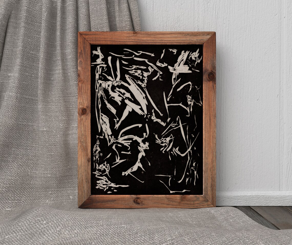 Busy Abstract Vintage Art Print, Dark Figures Shapes - Image 2