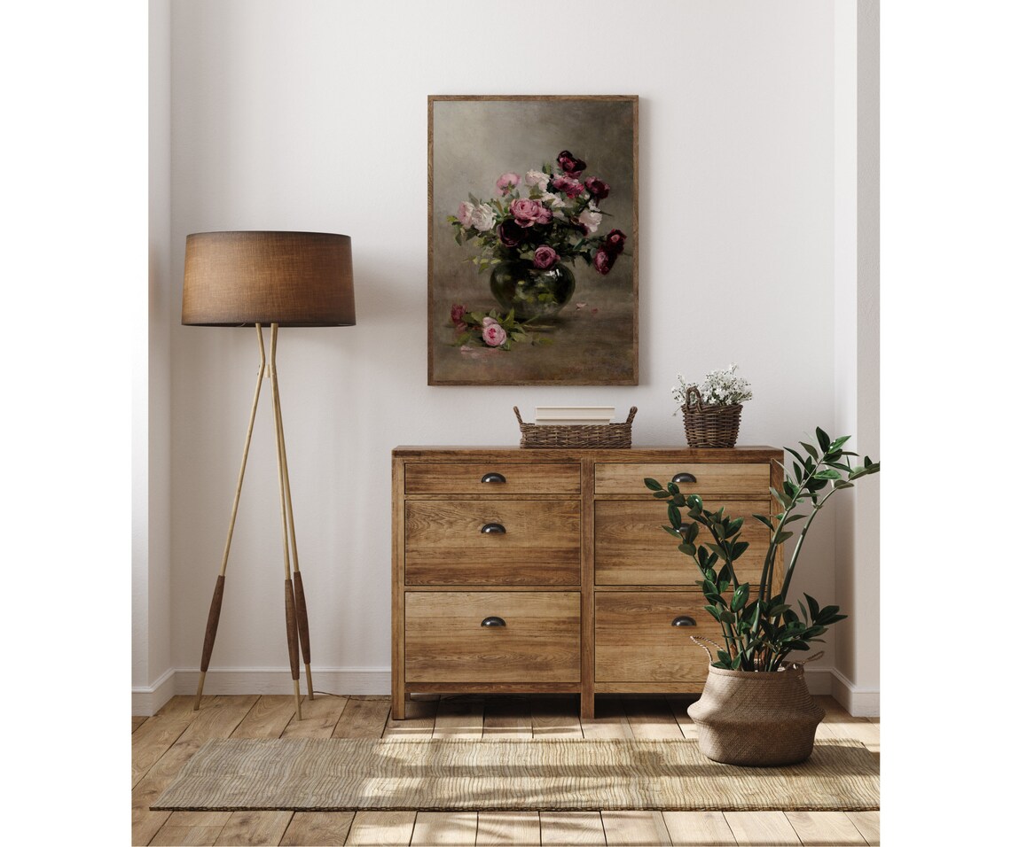 Magenta Roses Vintage Floral Still Life Art Print - Image 3