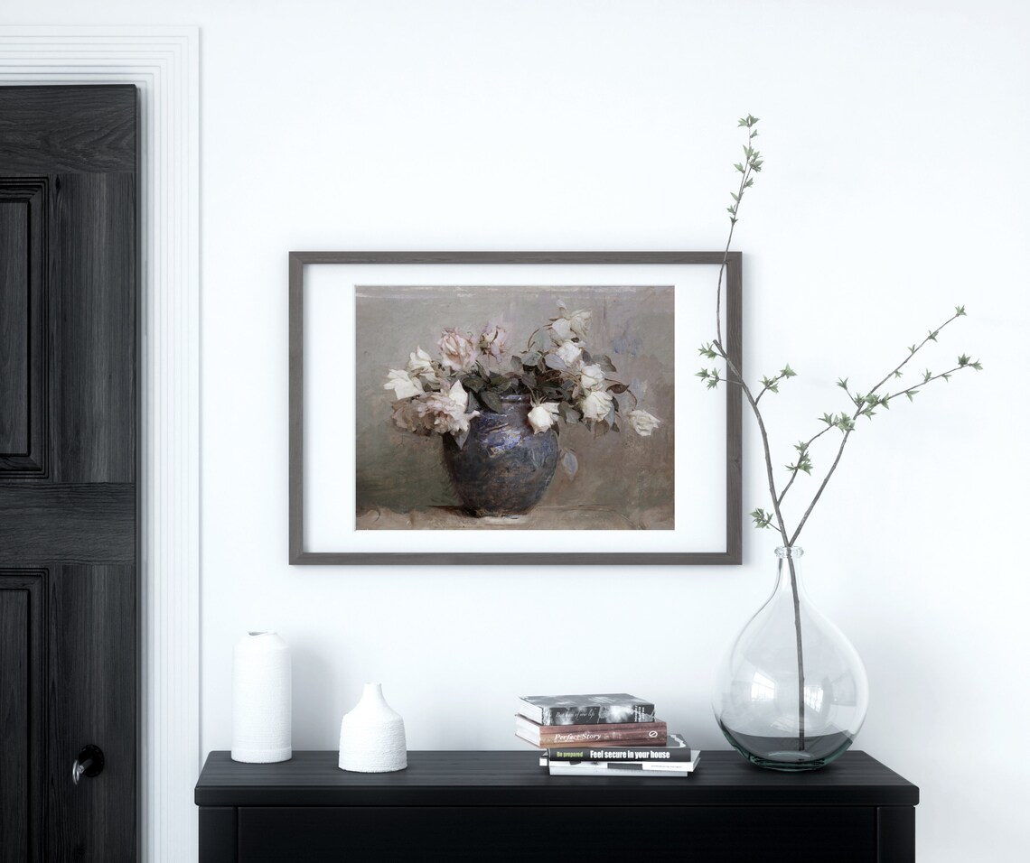 Roses In A Ceramic Vase Vintage Flower Art Print - Image 3
