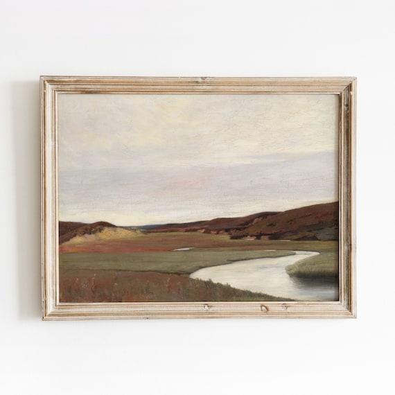 Winding River Landscape Vintage Stream Art Print