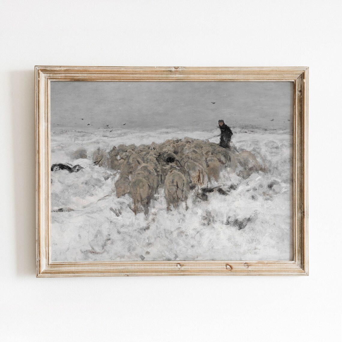 Sheep In Winter Vintage Shepherd Snow Art Print