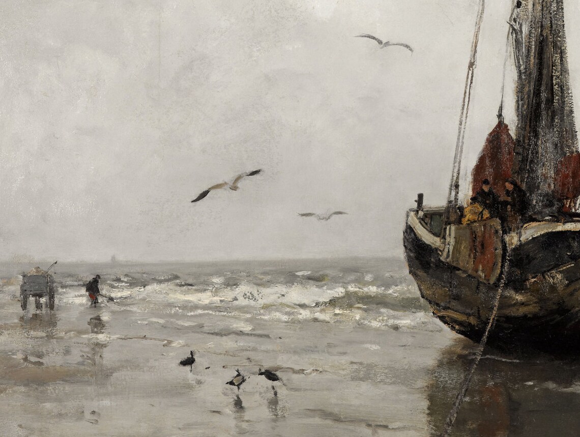 Beached Fishing Boat Vintage Nautical Ocean Art - Image 2
