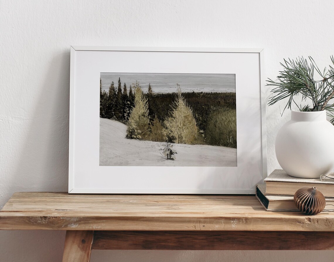 Winter Ridge Vintage Snowy Landscape Art Print - Image 2