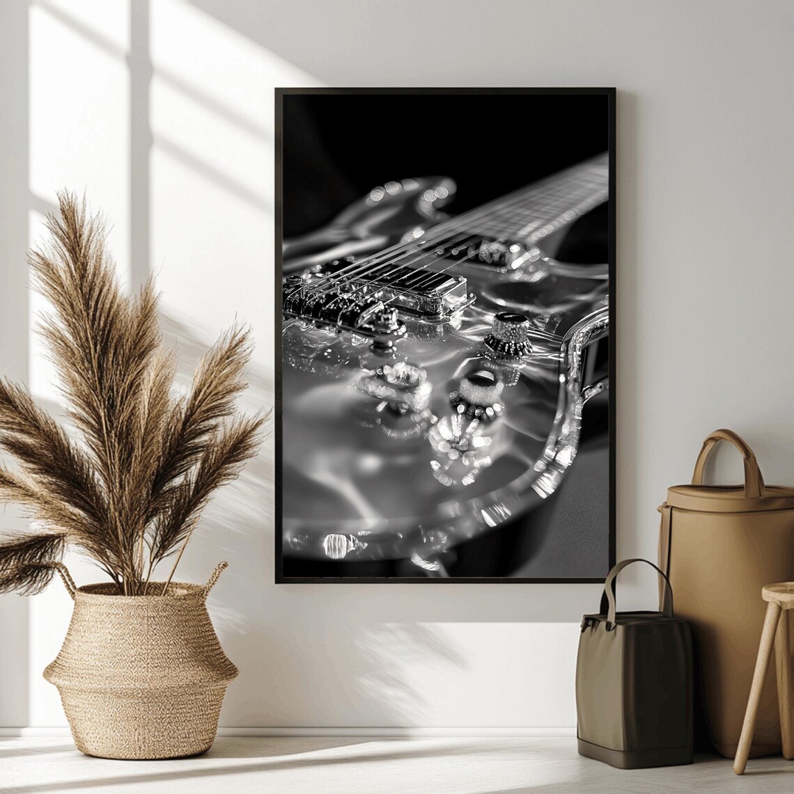 Electric Guitar Hardware Strings Macro Black White Music Poster - Image 2