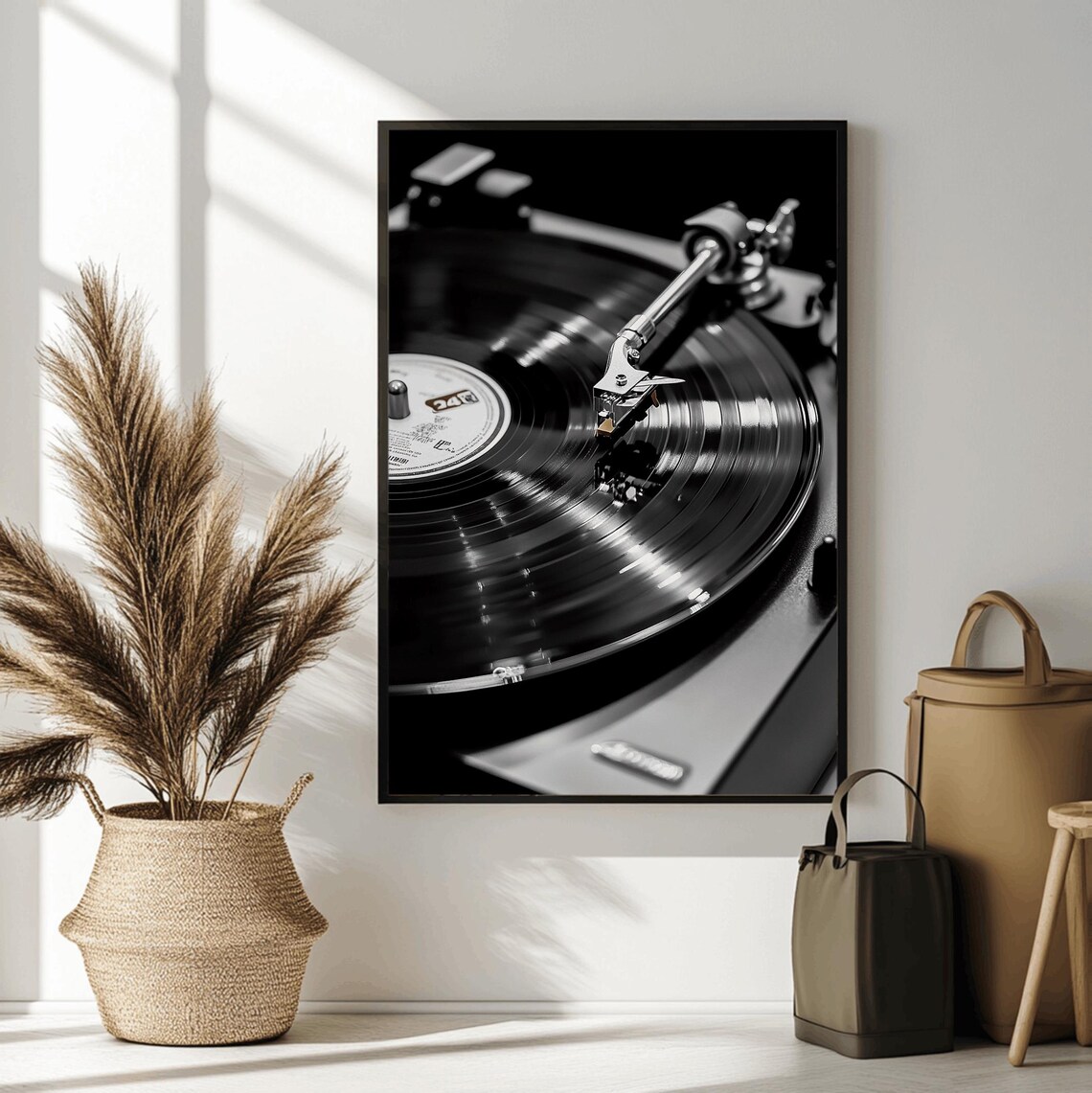 Black and White Spinning Vinyl Record Needle Drop 33 RPM Poster - Image 2