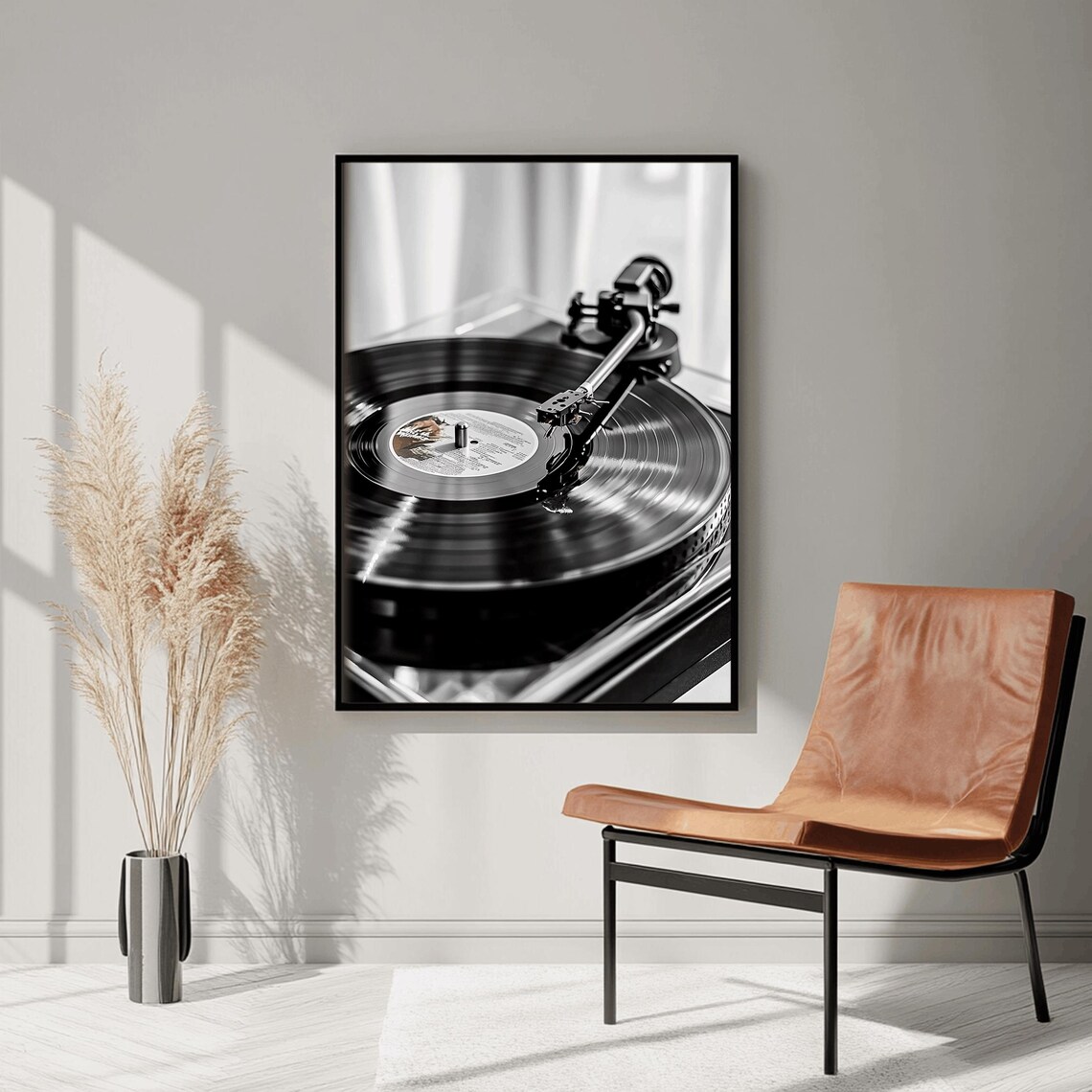 Black and White Turntable Vinyl Record Stylus Close-Up Poster - Image 2