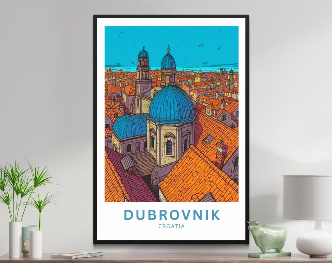 Dubrovnik Croatia Blue Church Domes Old Town Rooftops Poster