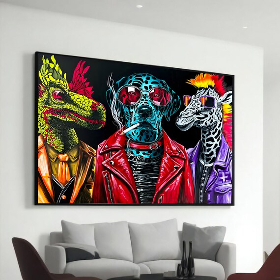 Punk Rock Animal Band Leather Jackets Funny Graffiti Art Poster