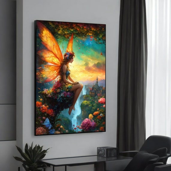Enchanting Fairy Canvas Painting Magical Fantasy Art With Vibrant Colors Whimsical Wall Gift Dreamy Home Decor