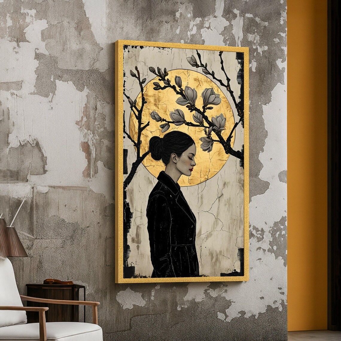 Elegant Woman Profile With Blossoms Art Print
