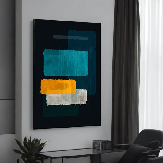 Mark Rothko Teal Yellow And Grey Abstract Canvas Painting Modern Art For Living Room Vibrant Wall Decor Gift