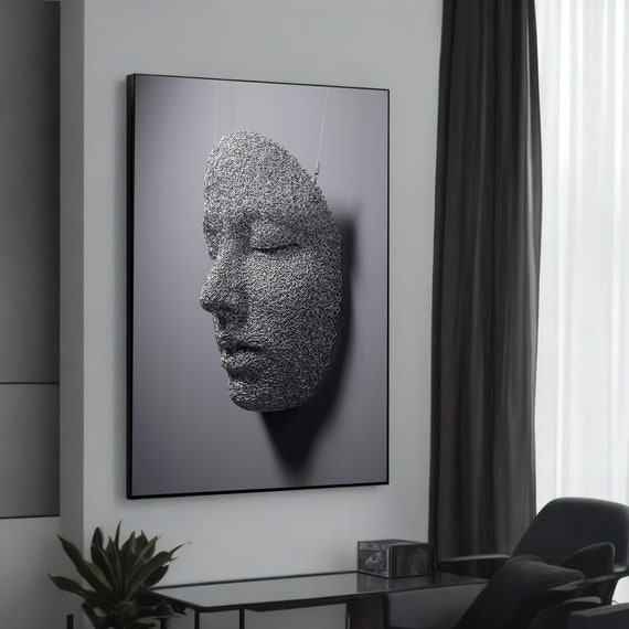 Intricate Face Sculpture Modern Canvas Painting Unique Abstract Art For Contemporary Wall Decor