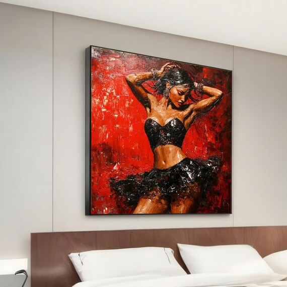 Dancing Diva Canvas Passionate Dancer Wall Art Red Dance Poster Design Ready To Hang Decoration