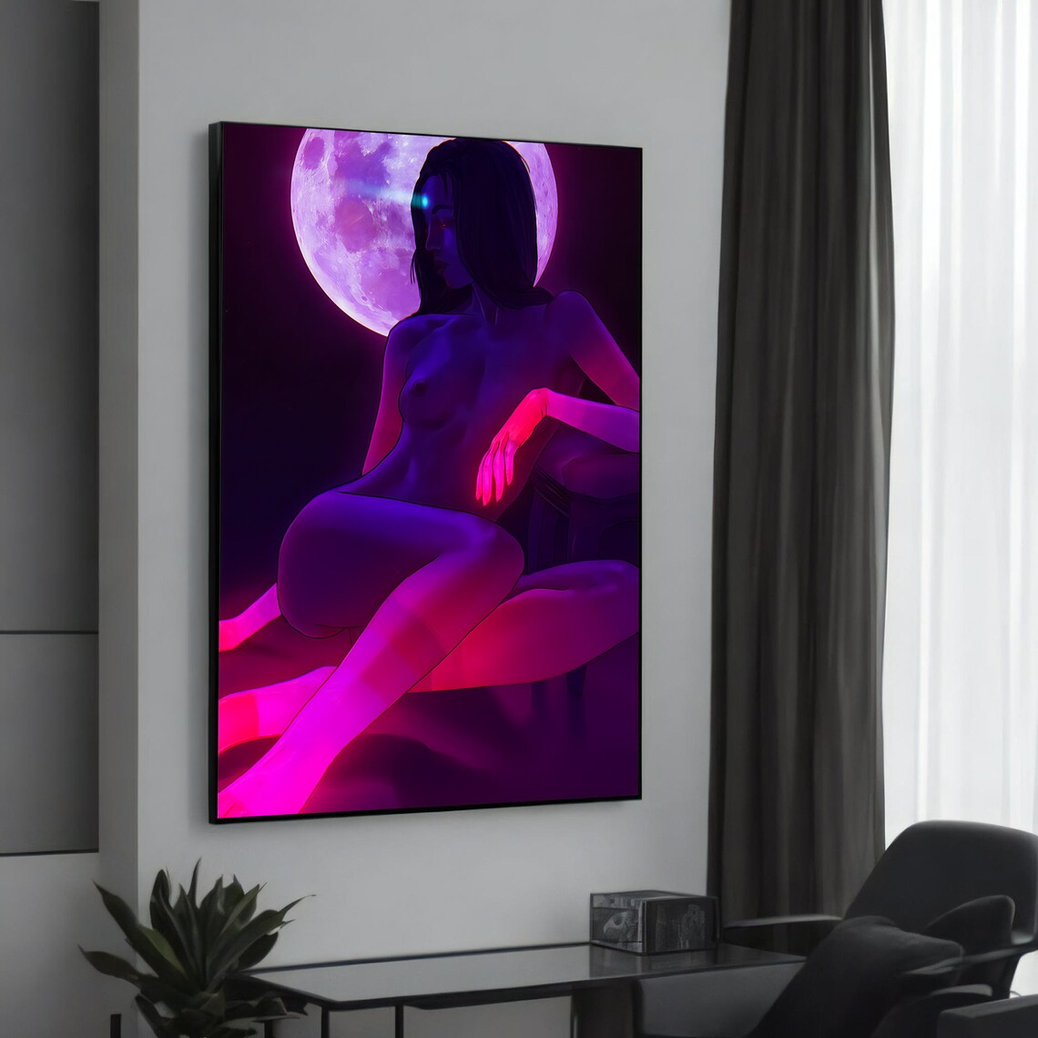 Moonlit Neon Nude Erotic Art Print