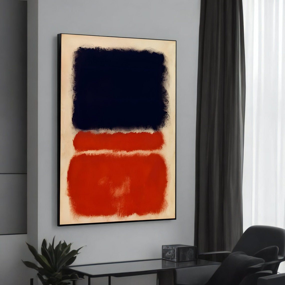 Navy Blue and Red Blocks Color Field Abstract Modern Canvas Poster