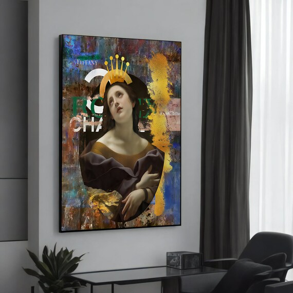 Crowned Classical Woman Gold Crown Luxury Graffiti Collage Poster