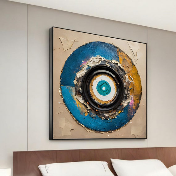Abstract Bullseye Canvas Painting Modern Wall Art Unique Home Decor Ready To Hang For Lovers