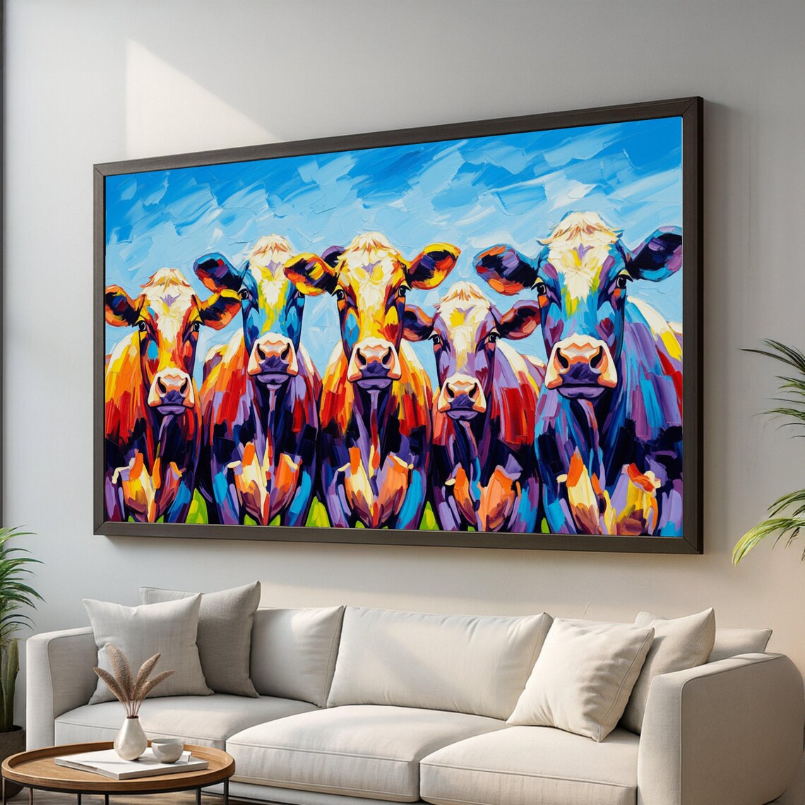Colorful Cow Portraits Poster, Modern Farm Animal Art