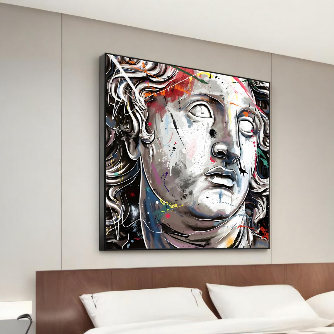 Classic Bust Meets Modern Graffiti Banksy-Inspired Pop Art