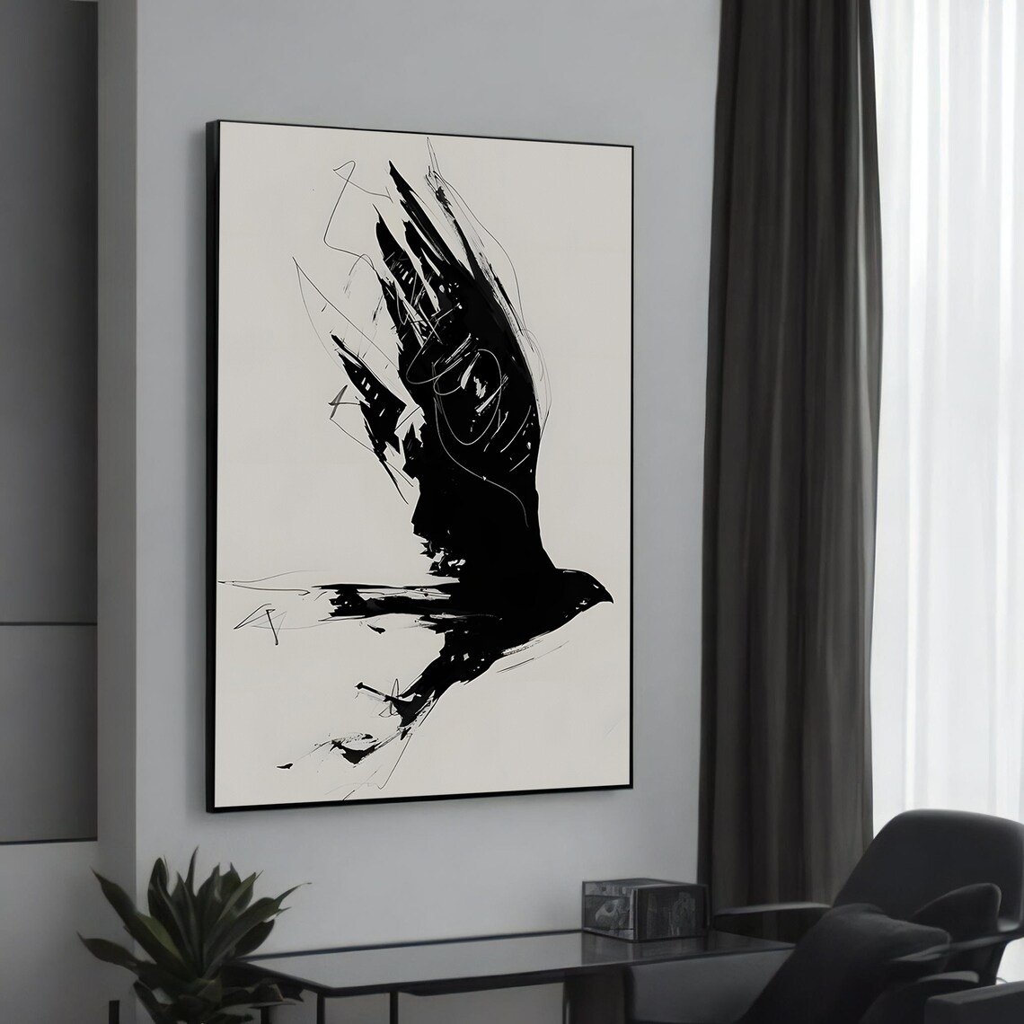 Minimalist Bird Canvas Painting Black And White Animal Art Elegant Wall Decor Modern Home Design For Lovers