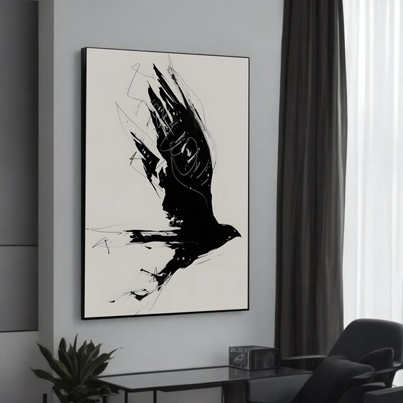 Minimalist Bird Canvas Painting Black And White Animal Art Elegant Wall Decor Modern Home Design For Lovers