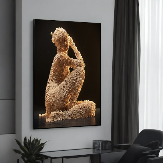Golden Flower Sculpted Woman Modern Sculpture Style Canvas Poster