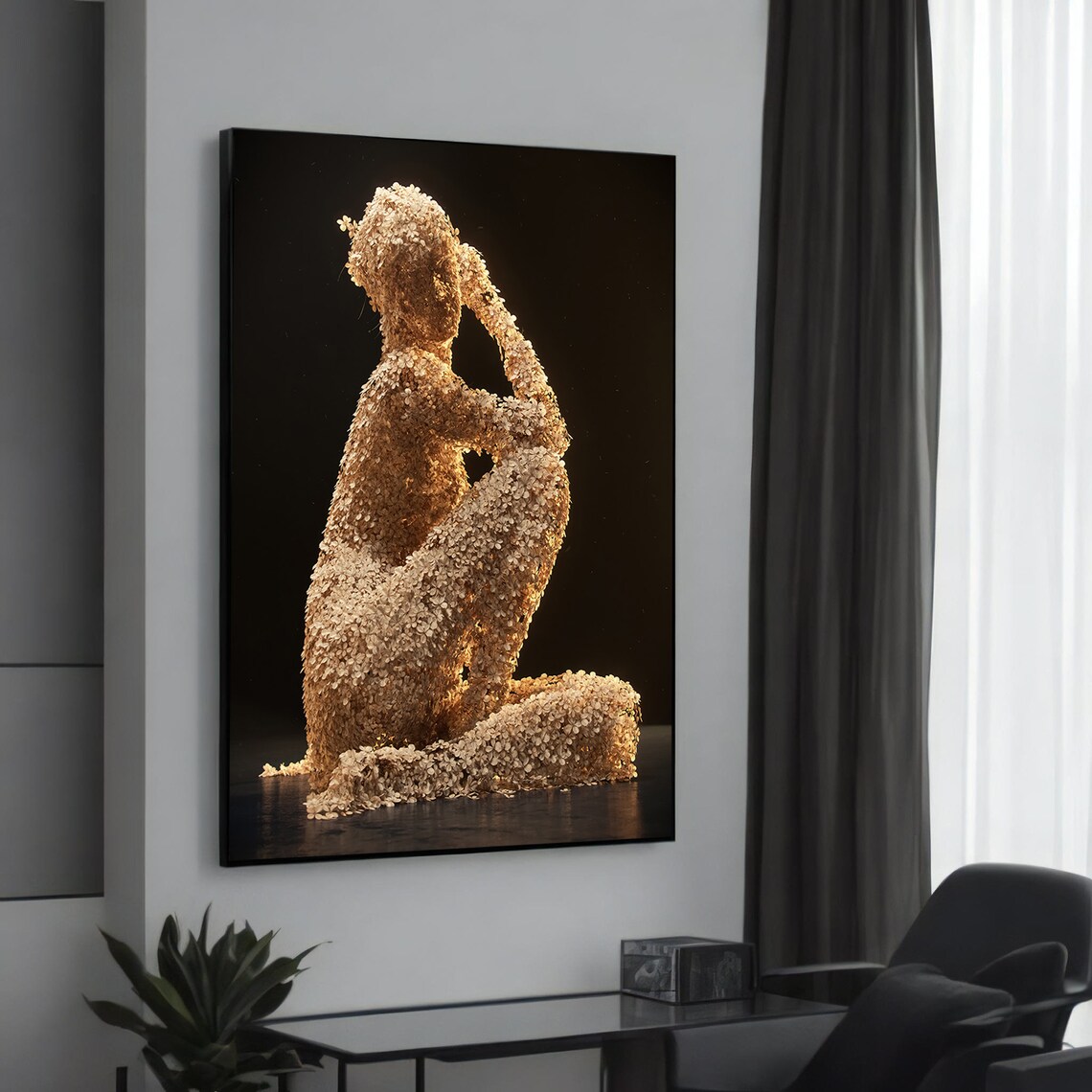 Golden Flower Sculpted Woman Modern Sculpture Style Canvas Poster