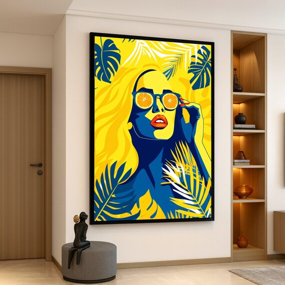 Tropical Pop Art Woman Orange Slice Sunglasses Summer Wall Poster