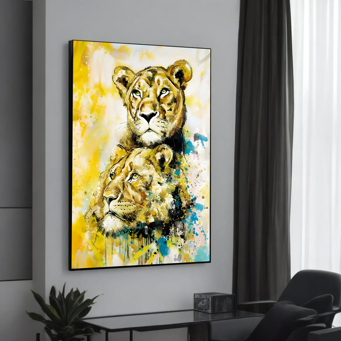 Lion Couple Art Print, Vibrant Animal Decor