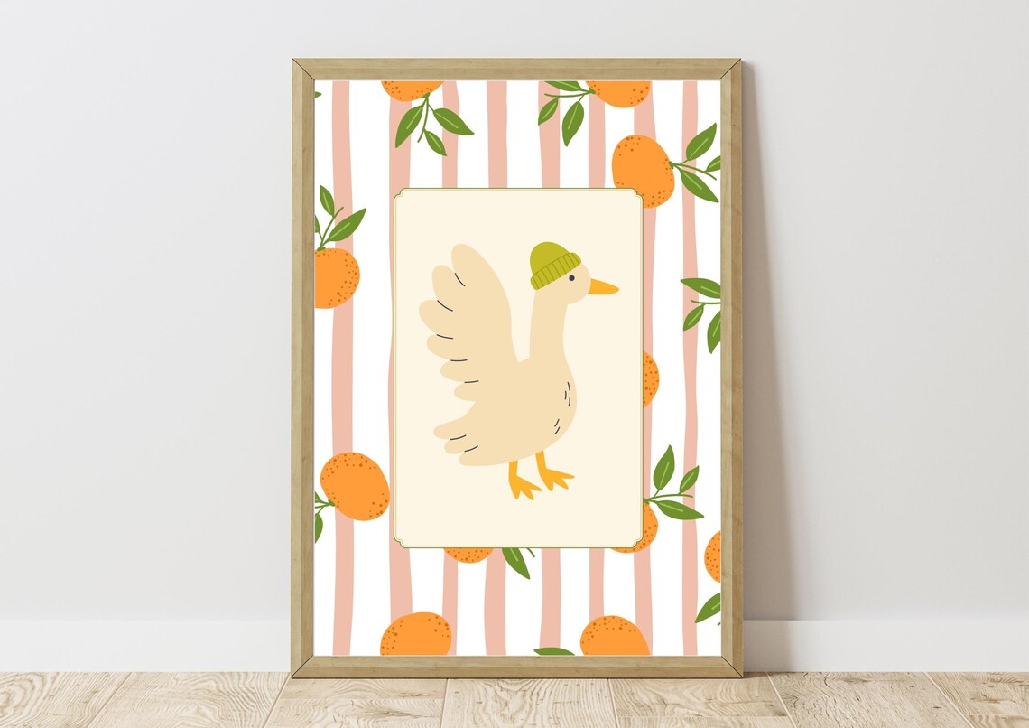 Silly Goose In Green Beanie Cute Duck Nursery Playroom Art Poster