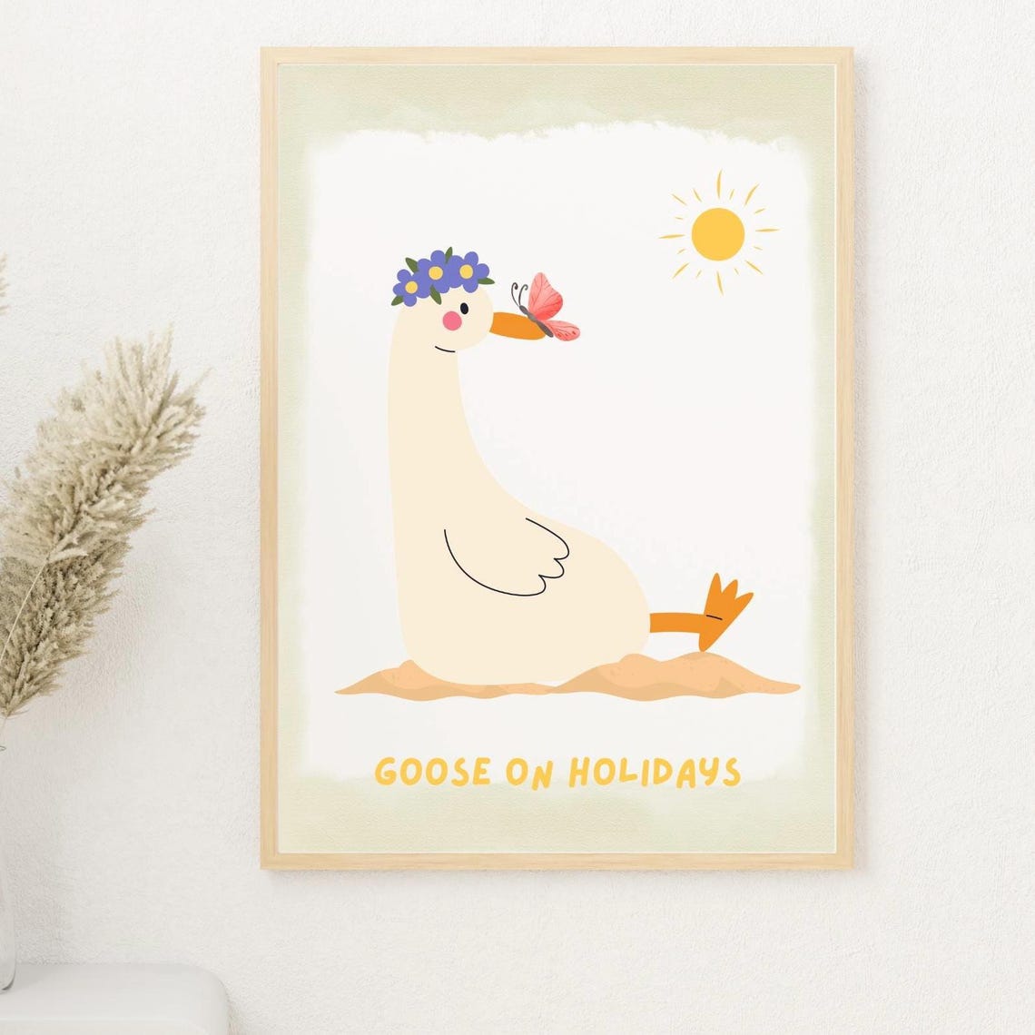 Goose On Holidays Cute Beach Goose Summer Nursery Art Poster