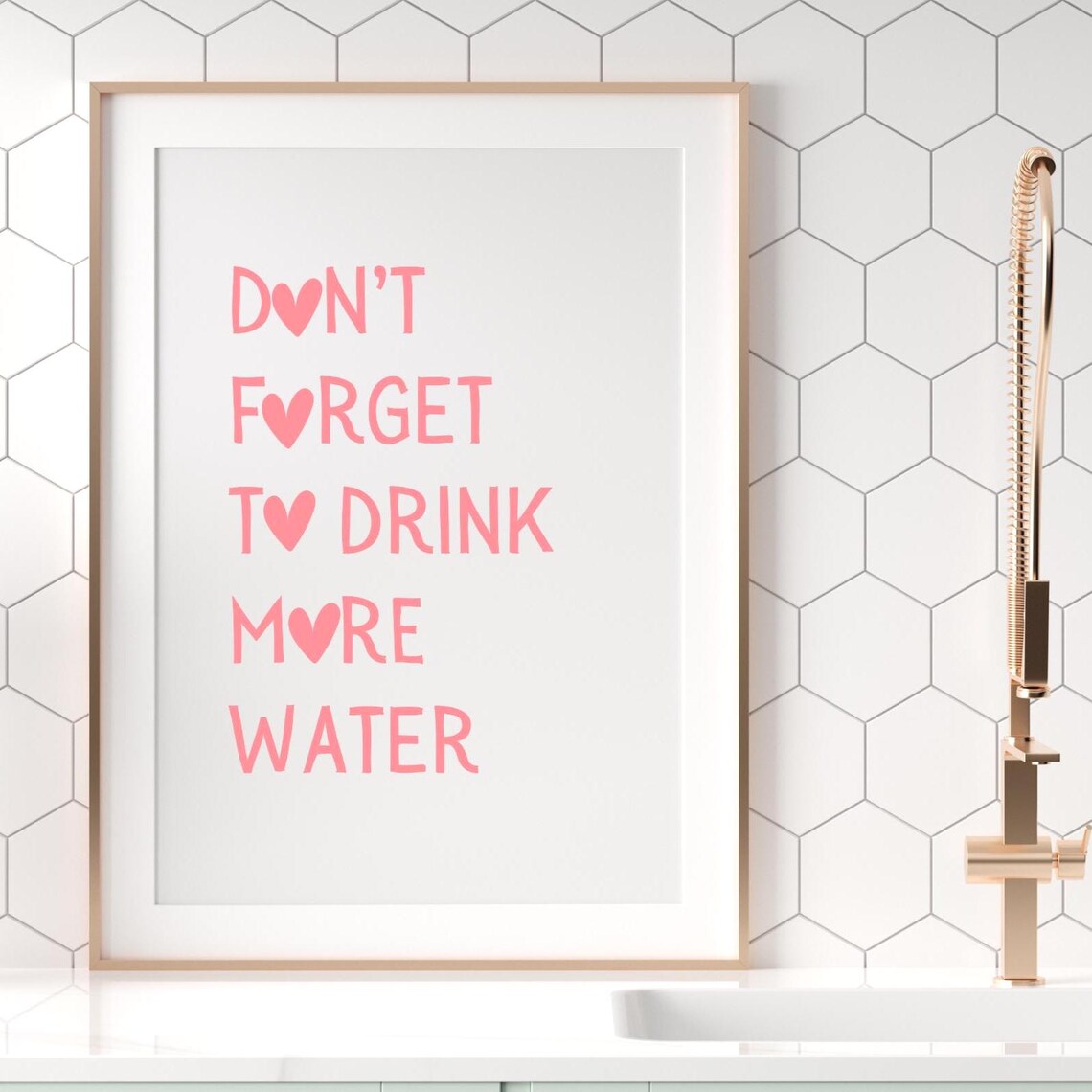 Don't Forget To Drink More Water Pink Heart Quote Wall Poster