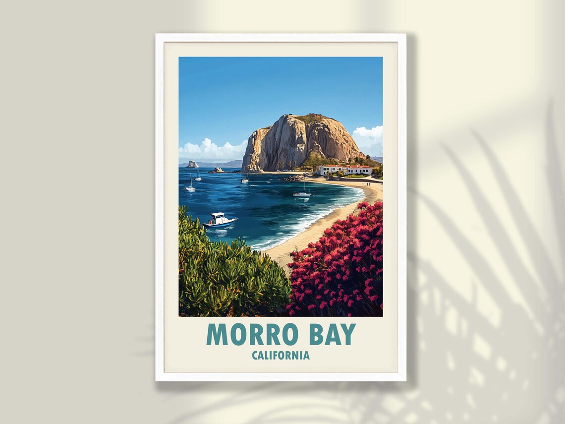 Morro Bay California Morro Rock Beach Sailboats Travel Poster