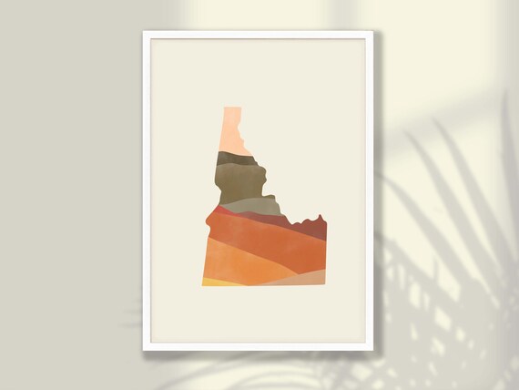Idaho State Silhouette Boho Watercolor Landscape Decor Map Poster