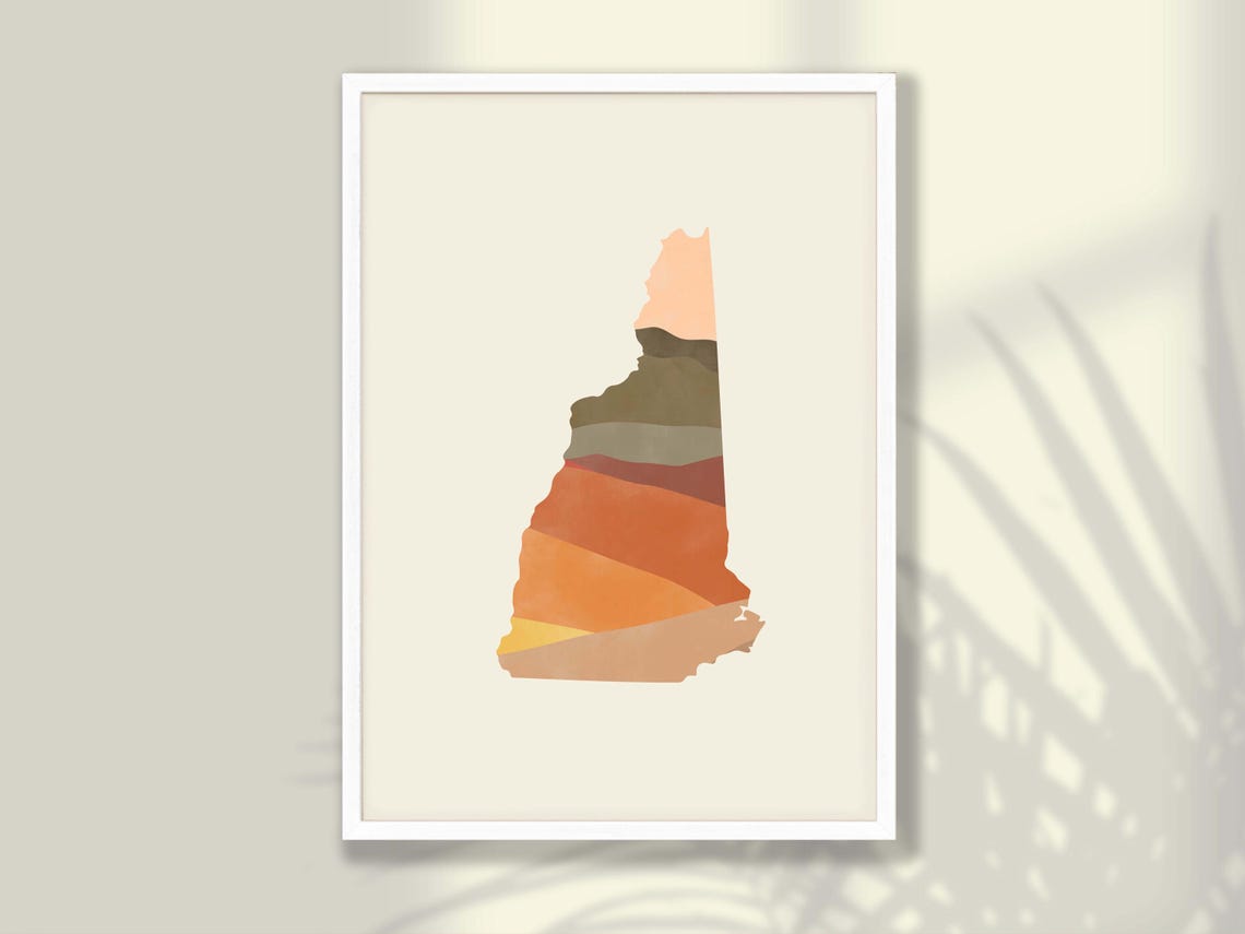 New Hampshire State Silhouette Boho Watercolor Landscape Map Poster